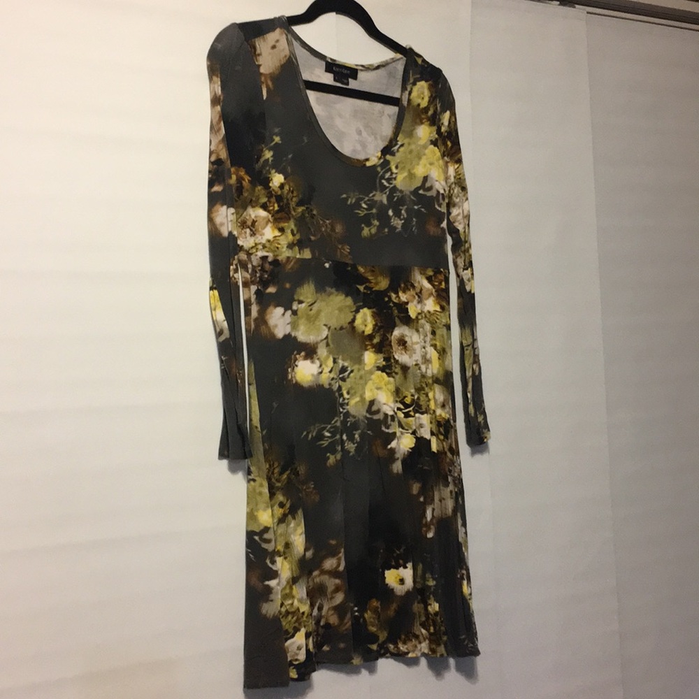 Dress - grey with yellow and brown floral print